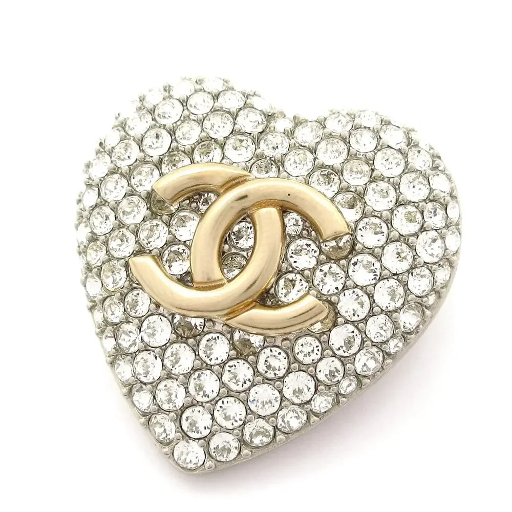 Chanel Brooch Clear Gold Hardware Rhinestones